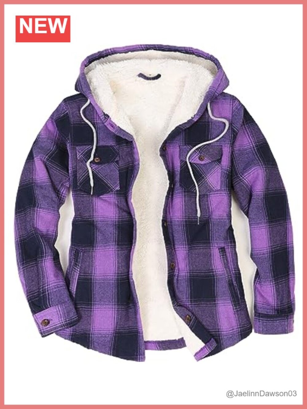 Women's Sherpa Lined Plaid Flannel Hooded Jacket Button Down